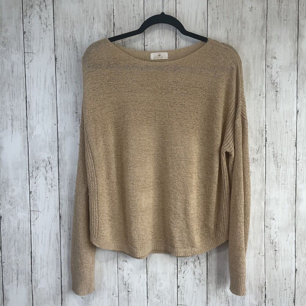 Sunland 17 Top‎ Womens Medium Brown Tan Open Knit Sweater Coastal Beachy